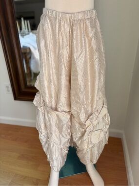 Beige Sequin Harem Trousers - Elegant Draped Palazzo Pants